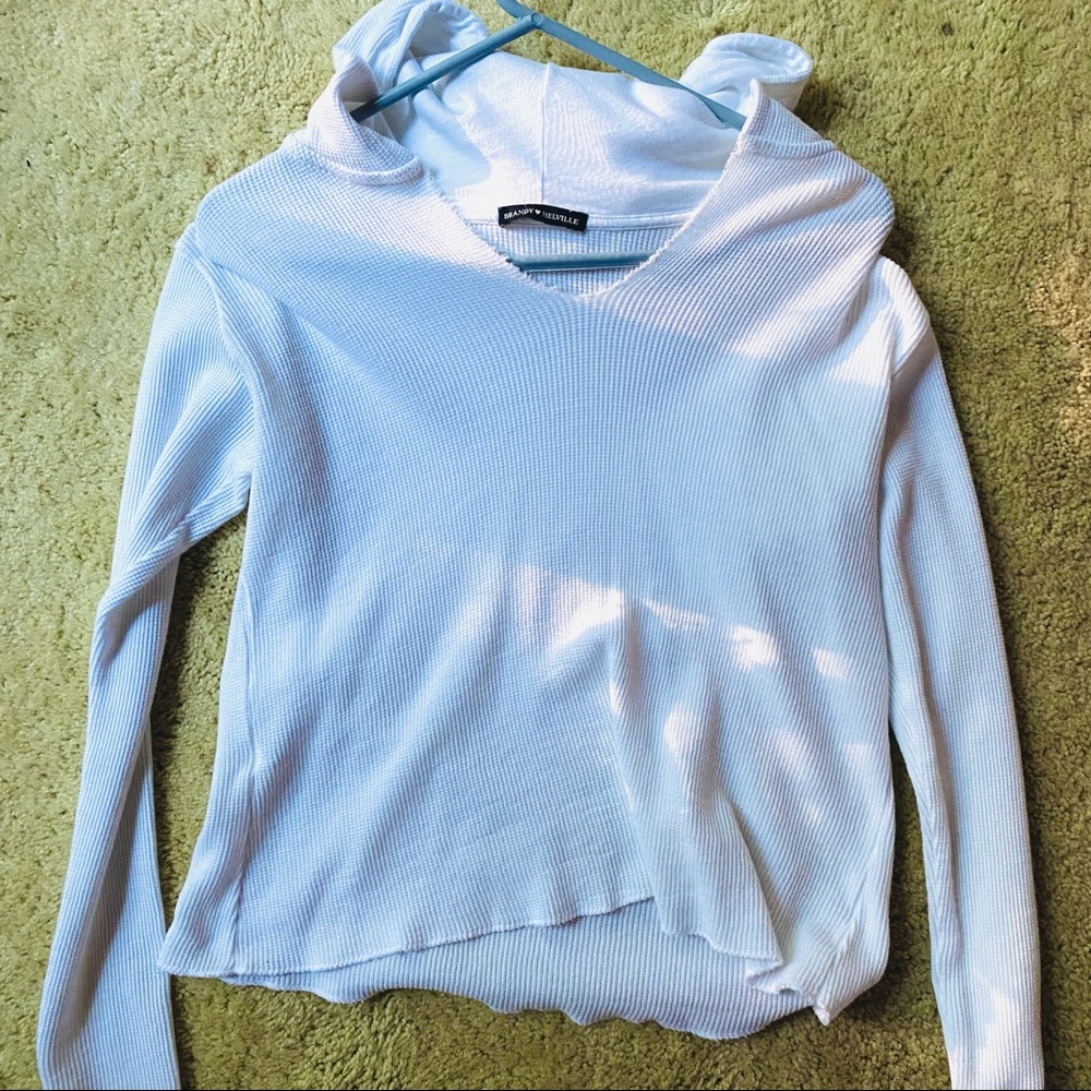 White Brandy Melville Waffle Shirt with Hood